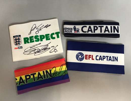 Signed and unsigned Portmouth's Captain's armbands,
 comprising Gareth Evans and Brett Pittman signed The FA Respect For All Captain's armband, signed