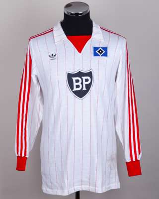 Felix Magarth white and red No.10 Hamburg v. Inter Milan match worn long-sleeved shirt, 1984