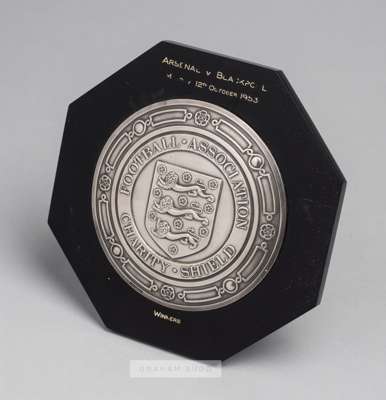 F.A. Charity Shield winner's plaque awarded to Arsenal's Jimmy Logie v Blackpool, played at Highbury, 12th August 1953,
 sterling silver roundel with 