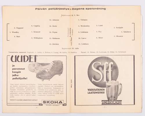 Rare Finland v England Tour match programme, 20th May 1937