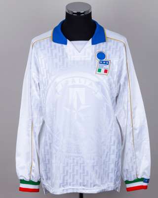 Antonio Conte white and blue No.14 Italy v. Ukraine match worn long-sleeved shirt, 1996