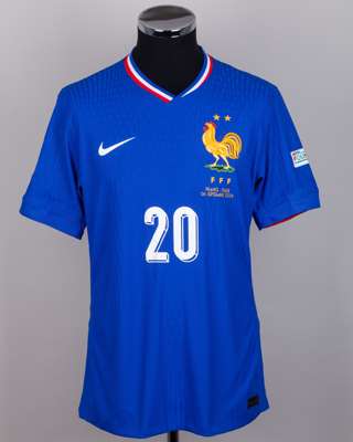 Bradley Barcola blue No.20 France v. Italy match issued short-sleeved shirt 2024