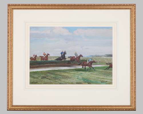 John Beer Jnr (1883-1915) watercolour of the 1910 Lancashire Steeplechase at Manchester