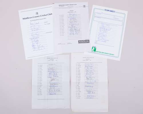 Three Middlesex autographed scorecards, 1947 and 1948