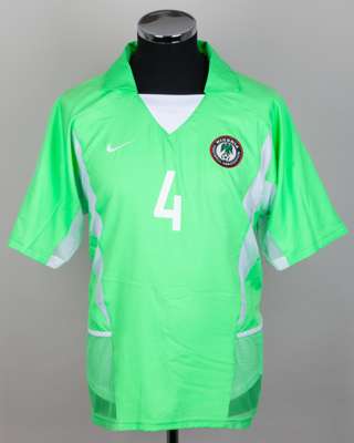 Nwanko Kanu green and white No.4 Nigeria short-sleeved shirt