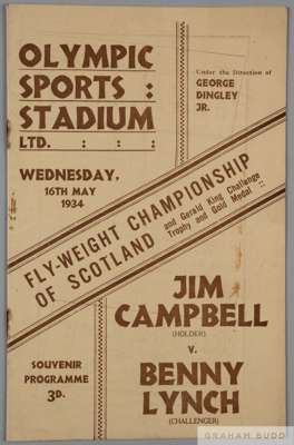 A rare and collector's Lifetime collection of Benny Lynch ephemera, 
 comprising sixteen boxing programmes, six autographed photographs, five ticket s