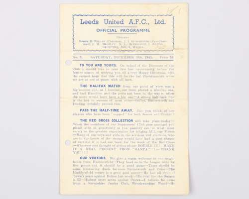 Leeds United v. Huddersfield Town match programme, 18th December 1943