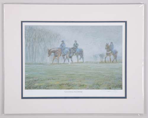 A trio of limited edition race horse training prints by David Dent (British, b.1959)