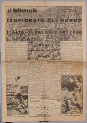 FIFA World Cup final Italy v Czechoslovakia played at Stadio PNF Rome, 10th June 1934 rare four-page newspaper style programme,
 published by Il Litto