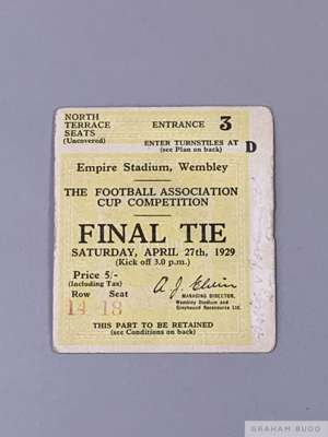 F.A. Cup Final ticket for Bolton Wanderers v. Portsmouth, 27th April 1929
 Row 14 Seat 18, text front and back
