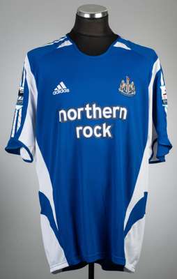 Alan Shearer blue Newcastle United no.9 third choice jersey, season 2005-06,
 Adidas, short-sleeved with BARCLAYS PREMIERSHIP sleeve badges, club cres