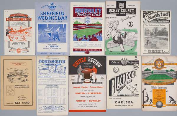 Chelsea collection of away programmes, seasons 1951-52, 1952-53, 1953-54,
 season 1951-52 19 of 21 complete except for at Aston Villa; 1952-53 (21) co