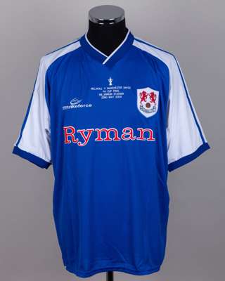 Blue and white Millwall v. Manchester United F.A.Cup Final short-sleeved shirt, 2004