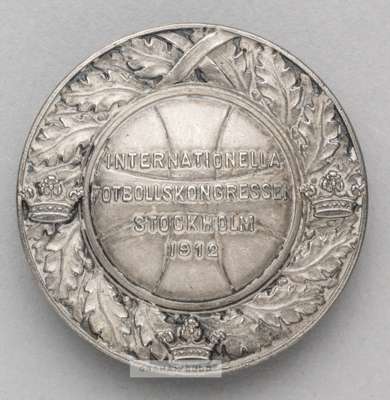 A badge for the International Football Congress held in Stockholm in 1912 and originally issued to F.A. official Charles James Hughes (1853-1916),
 in