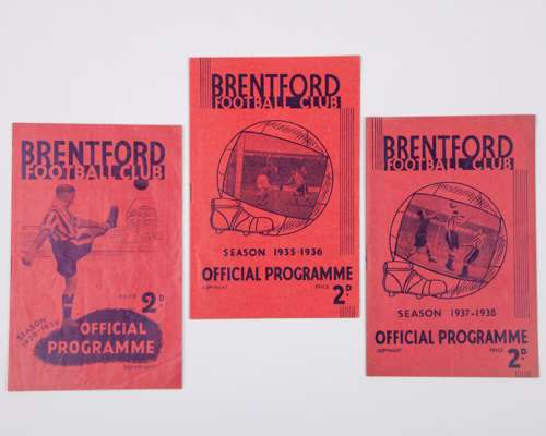 Three Brentford v. Leeds United match programmes, 1935 to 1939