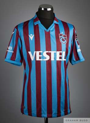Berat Ozdemir claret and blue No.5 Trabzonspor short-sleeved shirt, 2021-22, 
 Macron, XL, with v-neck collar and embroidered badge inscribed TS 1967,
