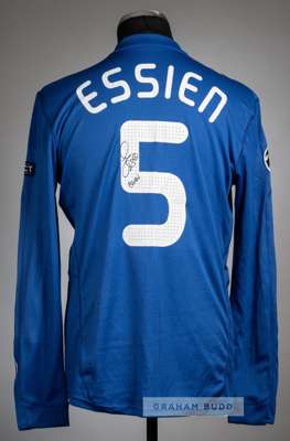 Michael Essien signed blue Chelsea no.5 home jersey, season 2009-10,
 Adidas, long-sleeved with UEFA STARBALL and RESPECT sleeve badges, club crest an