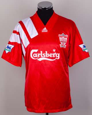 Red and white No.6 Liverpool short-sleeved shirt, 1992-93