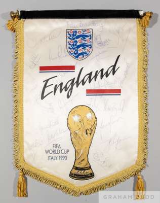 Team-signed official England 1990 World Cup tournament pennant
