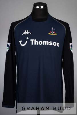 Robbie Keane navy and black Tottenham Hotspur no.22 away jersey, season 2002-03,
 long-sleeved with THE F.A. PREMIER LEAGUE sleeve badges, club crest 