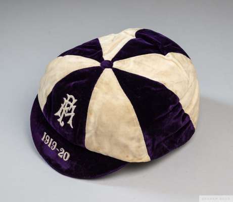 Tom Wilson purple and white Football Association trial cap, 1919-20
 the quartered velvet cap embroidered FA and dated 1919-20

 The following lots 90