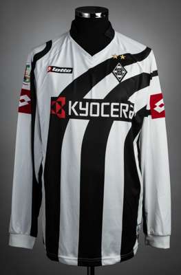 Sascha Rosler black & white Borussia Monchengladbach no.10 jersey, season 2007-08,
 match-issue, Lotto, long-sleeved with sleeve badges, club crest an