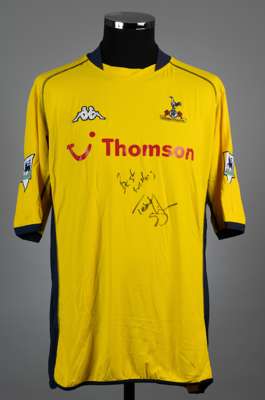 Teddy Sheringham yellow and blue No.10 Tottenham Hotspur v West Bromwich Albion match worn short-sleeved jersey, 2002-03, 
 Kappa, with crew-neck coll