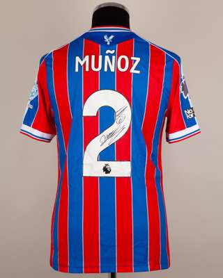 Daniel Muñoz red and blue No.2 Crystal Palace v. Sunderland match worn shirt