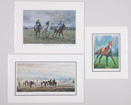 A trio of limited edition horse racing prints by David Dent (British, 1959)