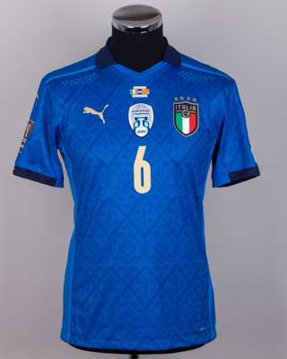 Marco Verattiblue No.6 Italy v. North Macedonia match issued short-sleeved shirt, 2022