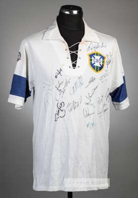 Team signed Ricardo Kaka white Brazil no.8 jersey commemorating the 100th anniversary of FIFA v France played at Saint Denis on 20th May 2004,
 short 