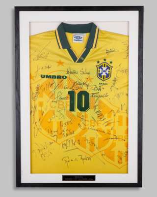 Rai yellow and green No.10 Brazil 1994 World Cup match issued autographed shirt