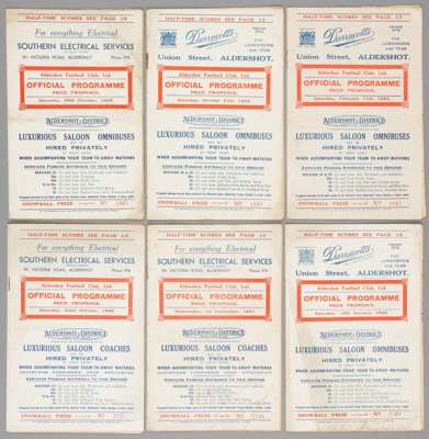 Six Aldershot v Reading programmes 1930s,
 F.L. Division Three South fixtures unless otherwise stated, 11th February 1933, 21st October 1933, 12th Jan