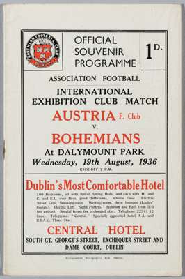 Republic of Ireland Bohemians international exhibition programme v FC Austria, played at Dalymount Park, 19th August 1936,
 16-page with cover, good m