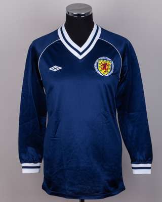 George Burley blue No.13 Scotland long-sleeved shirt, 1982