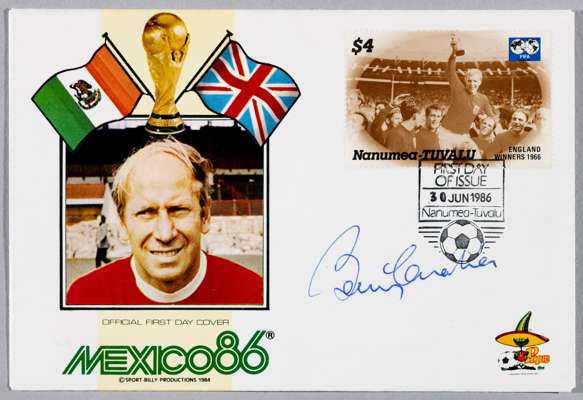 BOBBY CHARLTON WORLD CUP MEXICO 1986 AUTOGRAPHED FOOTBALL FIRST DAY COVER, 

ORIGINAL FOOTBALL FIRST DAY COVER COMMEMORATING THE 1986 FOOTBALL WORLD C