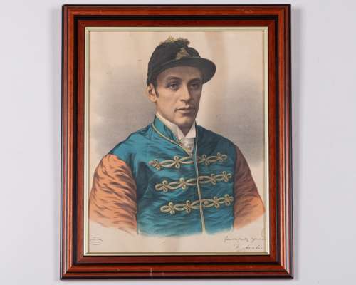 Colour print of the Victorian jockey Fred Archer,