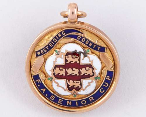 Willis Edwards 9ct gold and enamel West Riding County Senior Cup medal, 1925-26