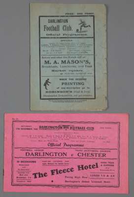 Two Darlington home programmes,

v Middlesbrough 30th October 1926, F.L. Division Two; and Chester 17th December 1938, F.L. Division Three (North)