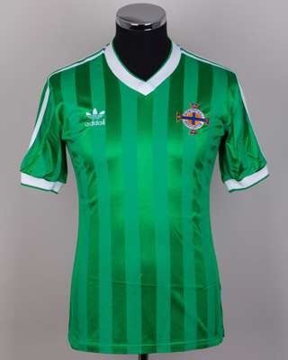 Jim McLean green and white No.17 Northern Ireland short-sleeved shirt, 1983