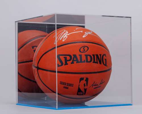 Michael Jordan autographed orange and black Spalding Silver Series basketball display