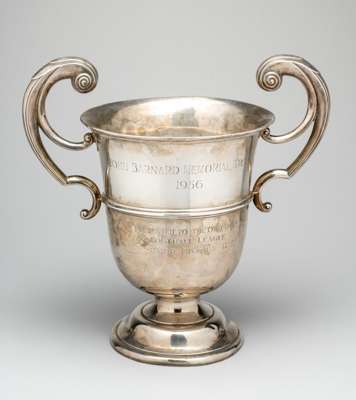 The John Barnard Memorial Trophy presented to The Old Boys Football League Senior Division II in 1956,
 in the form of a hallmarked silver twin-handle