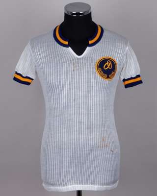 White, blue and yellow No.19 Aliancia Clube short-sleeved shirt, c.1970s