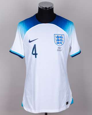 Declan Rice white and blue No.4 England v. Italy short-sleeved shirt, 2023