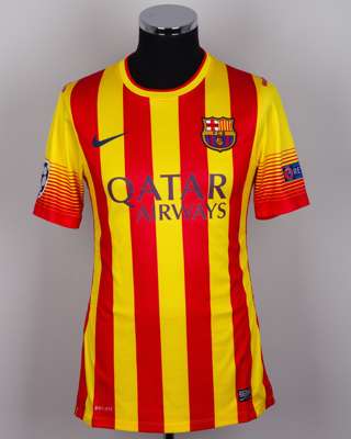 Andrea Iniesta red and yellow No.8 Barcelona v. AC Milan long-sleeved shirt, 2013