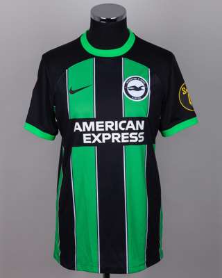 Danny Welbeck green and black No.18 Brighton & Hove match worn short-sleeved shirt, 2024