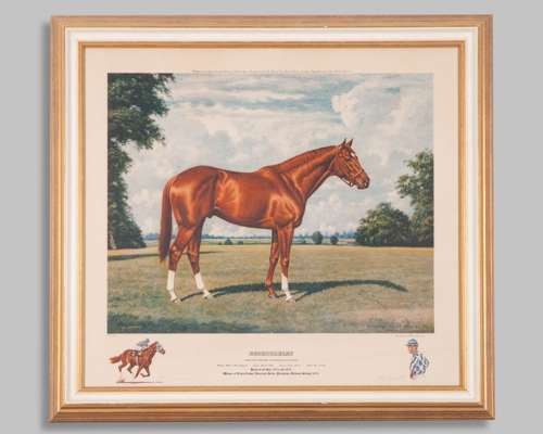 Richard Stone Reeves (American 1919-2005) print of Secretariat signed by trainer & jockey