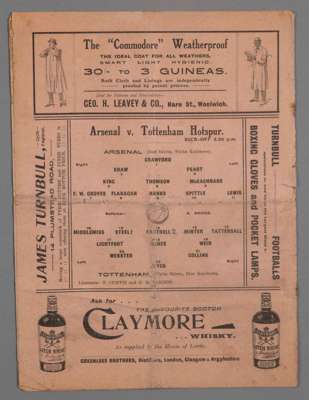 Woolwich Arsenal v Tottenham Hotspur programme 14th December 1912,
 from the final season at the Manor Ground, Plumstead, eight-page programme with te