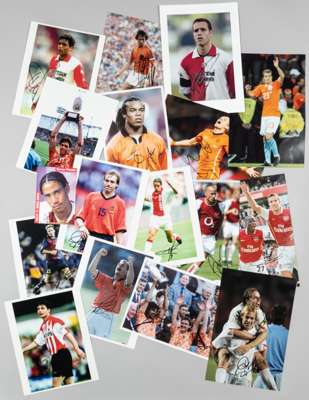 16 signed photographs of Dutch football legends,
 mainly colour, comprising Johan Cruyff, Ruud Gullit, Ronald Koeman, Marco van Basten, Arjen Robben, 