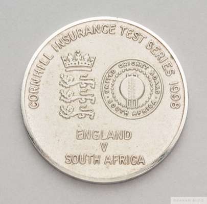 David Lloyd white-metal 1998 Cornhill Insurance Test Series medal
 the obverse inscribed Cornhill Insurance Test 1998, ENGLAND V. SOUTH AFRICA, the re